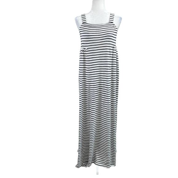 Caslon Easy Stripe Cotton Blend Navy White Smocked Sleeveless Maxi Dress Small - Picture 2 of 13